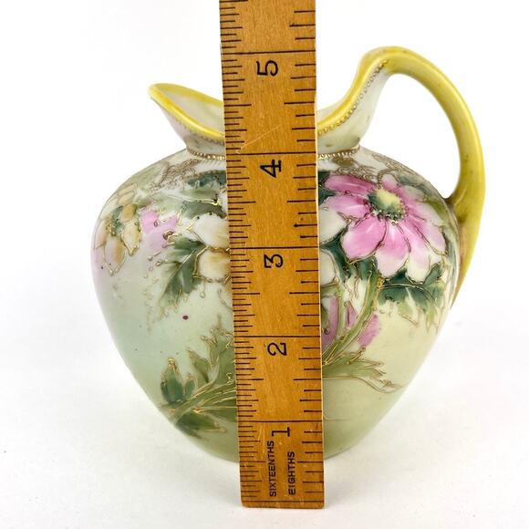 Antique Nippon Hand Painted Moriage Pitcher Vase Blue Maple Leaf Mark - Picture 9 of 9